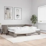 Pat de zi cu extensie și saltele, gri taupe, 100x200 cm, textil GartenMobel Dekor