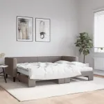 Pat de zi cu extensie și saltele, gri taupe, 80x200 cm, textil GartenMobel Dekor