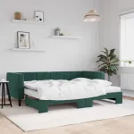 Pat de zi cu extensie și saltele verde închis 80x200 cm catifea GartenMobel Dekor