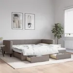 Pat de zi cu extensie și sertare, gri taupe, 100x200 cm, textil GartenMobel Dekor