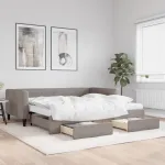 Pat de zi cu extensie și sertare, gri taupe, 100x200 cm, textil GartenMobel Dekor