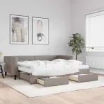 Pat de zi cu extensie și sertare, gri taupe, 90x200 cm, textil GartenMobel Dekor