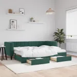 Pat de zi cu extensie și sertare verde închis 80x200 cm catifea GartenMobel Dekor