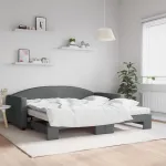 Pat de zi cu extensie și saltele, gri închis, 100x200 cm textil GartenMobel Dekor
