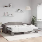 Pat de zi cu extensie și saltele, gri taupe, 90x200 cm, textil GartenMobel Dekor