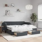 Pat de zi cu extensie și sertare gri închis 80x200 cm catifea GartenMobel Dekor