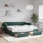 Pat de zi cu extensie și sertare verde închis 90x200 cm catifea GartenMobel Dekor