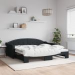 Pat de zi cu extensie, negru, 90x190 cm, textil GartenMobel Dekor