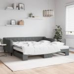 Pat de zi cu extensie și saltele, gri închis, 100x200 cm textil GartenMobel Dekor