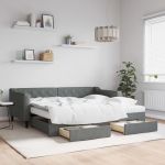 Pat de zi cu extensie și sertare, gri închis, 90x190cm, textil GartenMobel Dekor