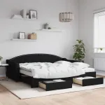 Pat de zi cu extensie și sertare, negru, 90x200 cm, textil GartenMobel Dekor