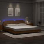 Cadru de pat lumini LED, cappuccino, 200x200 cm piele ecologică GartenMobel Dekor