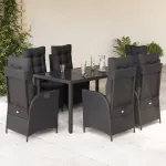 Set mobilier de grădină cu perne, 7 piese, negru, poliratan GartenMobel Dekor