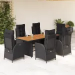 Set mobilier de grădină cu perne, 7 piese, negru, poliratan GartenMobel Dekor