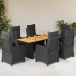 Set mobilier de grădină cu perne, 7 piese, negru, poliratan GartenMobel Dekor