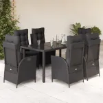 Set mobilier de grădină cu perne, 7 piese, negru, poliratan GartenMobel Dekor
