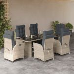 Set mobilier de grădină cu perne, 7 piese gri deschis poliratan GartenMobel Dekor