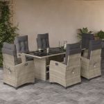 Set mobilier de grădină cu perne, 7 piese gri deschis poliratan GartenMobel Dekor