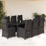 Set mobilier de grădină cu perne, 9 piese, negru, poliratan GartenMobel Dekor