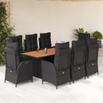Set mobilier de grădină cu perne, 9 piese, negru, poliratan GartenMobel Dekor