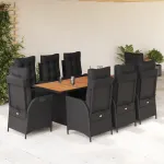 Set mobilier de grădină cu perne, 9 piese, negru, poliratan GartenMobel Dekor