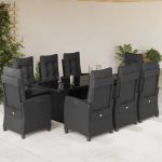 Set mobilier de grădină cu perne, 9 piese, negru, poliratan GartenMobel Dekor