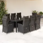 Set mobilier de grădină cu perne, 9 piese, negru, poliratan GartenMobel Dekor