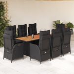 Set mobilier de grădină cu perne, 9 piese, negru, poliratan GartenMobel Dekor