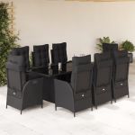 Set mobilier de grădină cu perne, 9 piese, negru, poliratan GartenMobel Dekor
