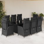Set mobilier de grădină cu perne, 9 piese, negru, poliratan GartenMobel Dekor