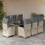 Set mobilier grădină cu perne, 9 piese, gri deschis, poliratan GartenMobel Dekor