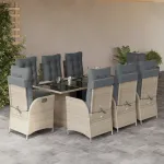 Set mobilier grădină cu perne, 9 piese, gri deschis, poliratan GartenMobel Dekor