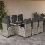 Set mobilier grădină cu perne, 9 piese, gri deschis, poliratan GartenMobel Dekor