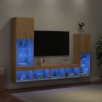 Unități de perete TV cu LED-uri, 4 piese, stejar sonoma, lemn GartenMobel Dekor