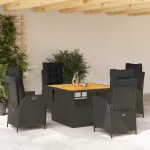 Set mobilier de grădină cu perne, 5 piese, negru, poliratan GartenMobel Dekor