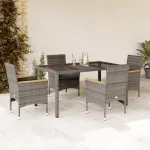 Set mobilier de grădină cu perne 5 piese gri poliratan & sticlă GartenMobel Dekor