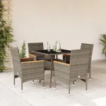 Set mobilier de grădină cu perne 5 piese gri poliratan & sticlă GartenMobel Dekor
