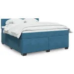 Pat box spring cu saltea, albastru, 180x200 cm, catifea GartenMobel Dekor