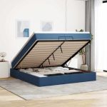 Cadru de pat otoman cu saltele, țesătură albastră 200x200cm GartenMobel Dekor