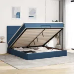 Cadru de pat otoman cu saltele, țesătură albastră 200x200cm GartenMobel Dekor