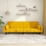 Canapea extensibilă cu 2 locuri, 2 perne, galben, catifea GartenMobel Dekor