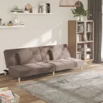 Canapea extensibilă cu 2 locuri, 2 perne, gri taupe, textil GartenMobel Dekor