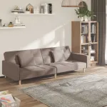 Canapea extensibilă cu 2 locuri, 2 perne, gri taupe, textil GartenMobel Dekor