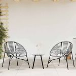 Set scaune de grădină 3 buc Polyrattan negru și gri deschis GartenMobel Dekor