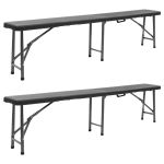 Bănci de grădină pliabile, 2 buc., negru, 180 cm, HDPE GartenMobel Dekor