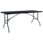 Masă grădină pliabilă, negru, 180x75x72 cm, HDPE imitație ratan GartenMobel Dekor