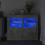 Dulapuri laterale cu lumini LED 2 buc. gri beton lemn prelucrat GartenMobel Dekor