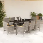 Set mobilier de grădină cu perne 9 piese gri poliratan & sticlă GartenMobel Dekor