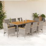 Set mobilier grădină cu perne 9 piese gri poliratan/lemn acacia GartenMobel Dekor