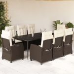 Set mobilier de grădină cu perne, 9 piese, maro, poliratan GartenMobel Dekor